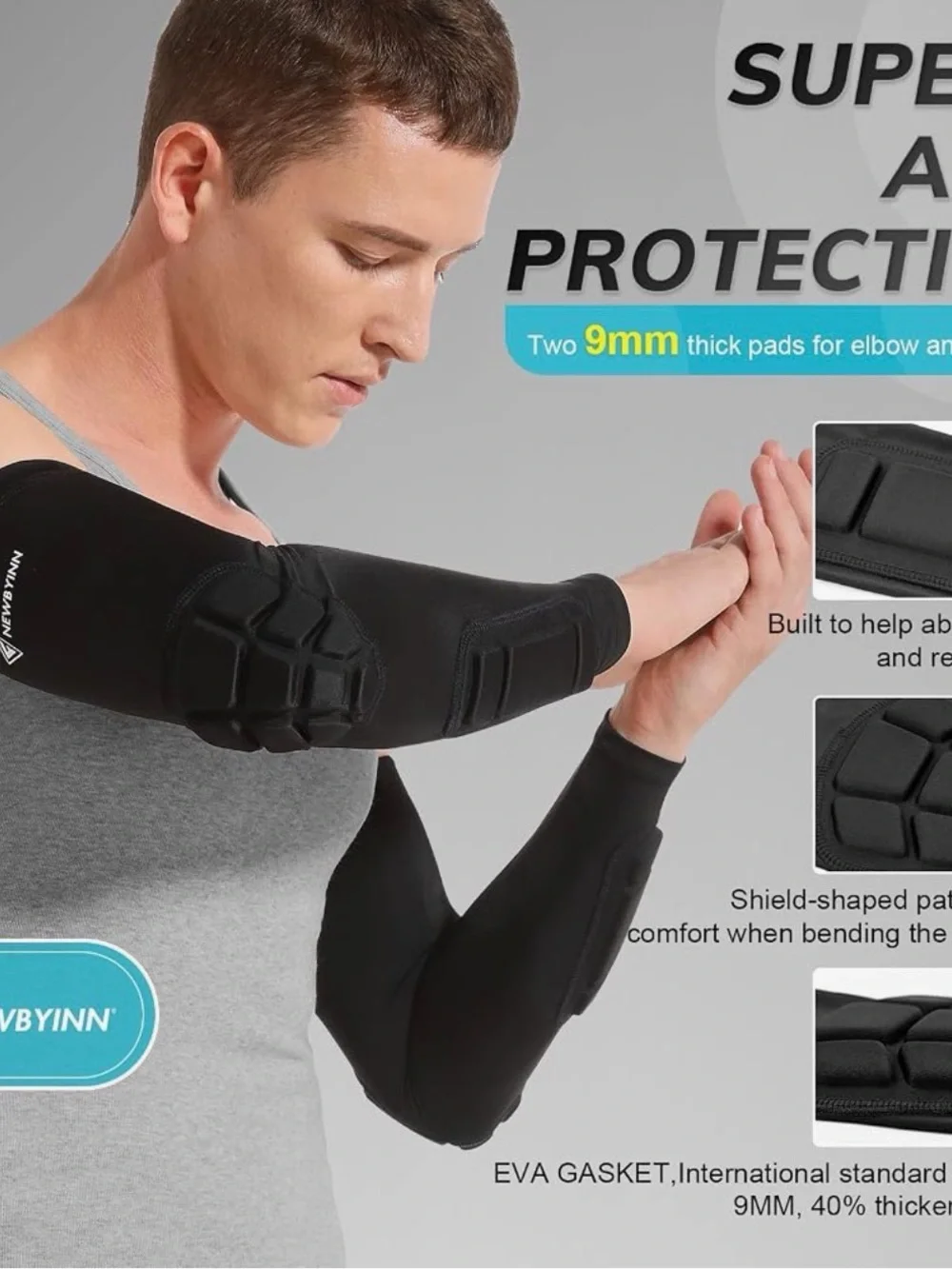 Newbyinn Black Padded Arm and Elbow Sleeves unisex for Volleyball Basketball